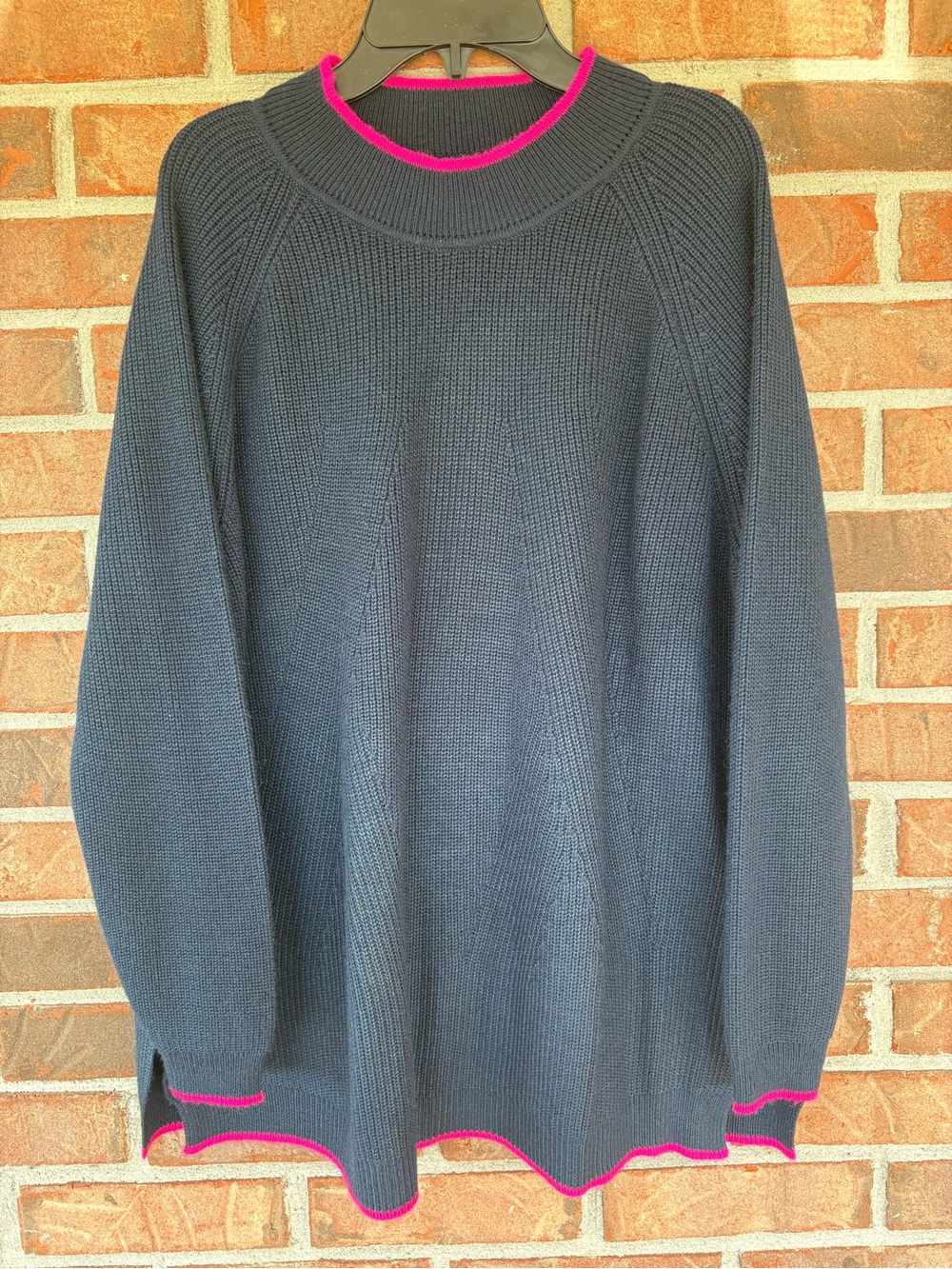 Mersea OS Women’s Navy Knit Sweater with Pink Trim